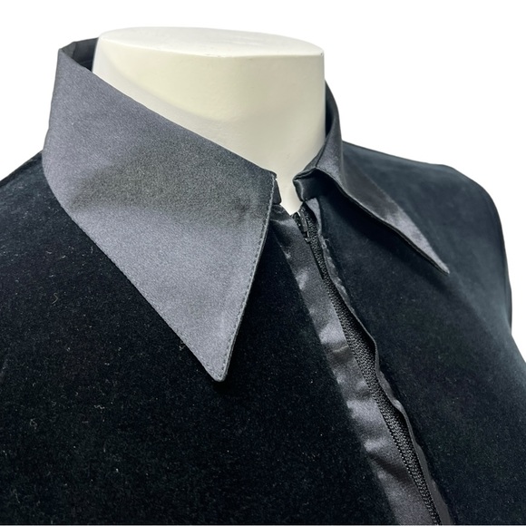 VTG 90's Black Velveteen RAYURE Paris Zip Up Jacket/ Top w/ Flared Cuffs Sz 40 - Picture 4 of 10